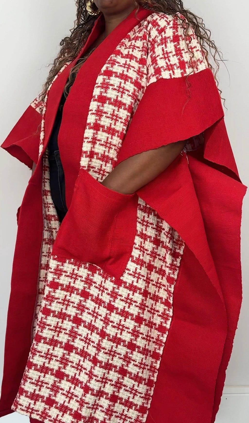 Red & White Dogstooth Handmade Kimono