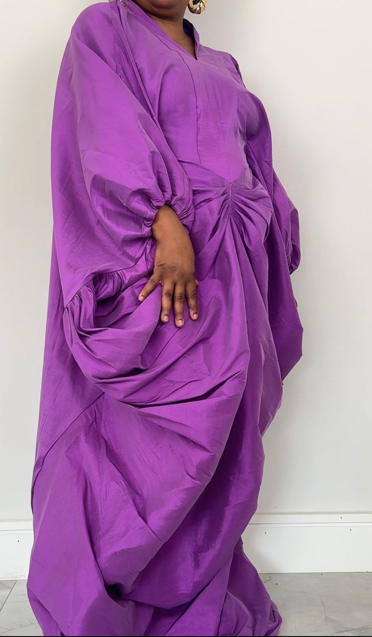 Purple Ruched Handmade Bubu Dress
