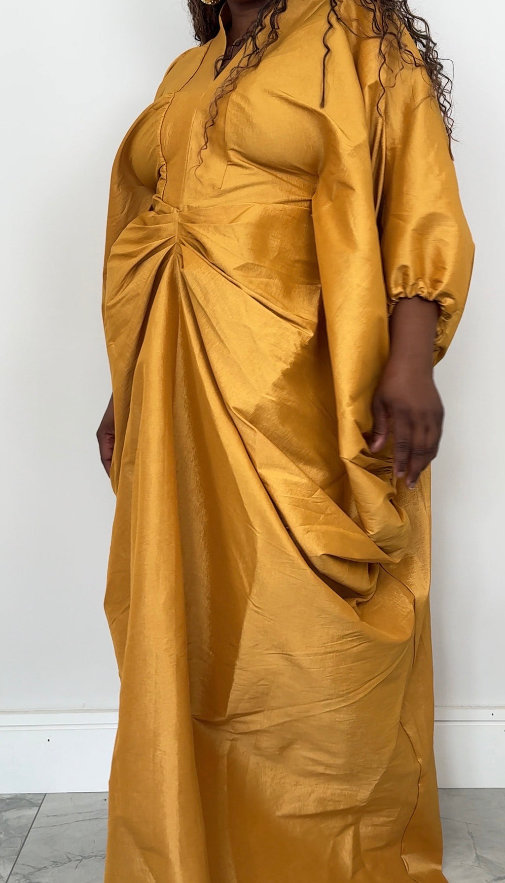 Yellow Ruched Handmade Bubu Dress