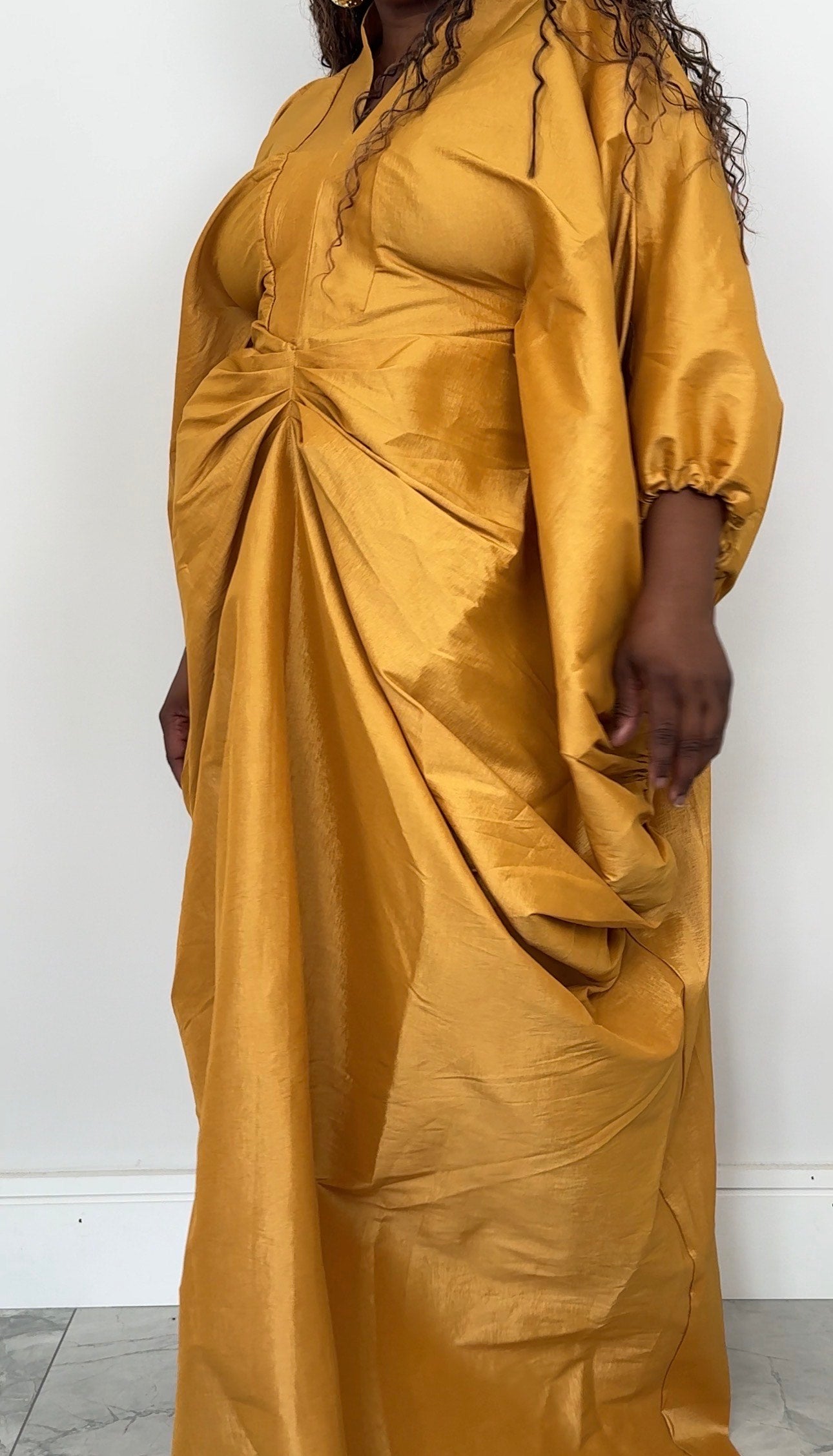 Yellow Ruched Handmade Bubu Dress