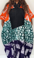 Long Length Multi-Print Ankara Handmade Bubu Dress with Aso Oke Details