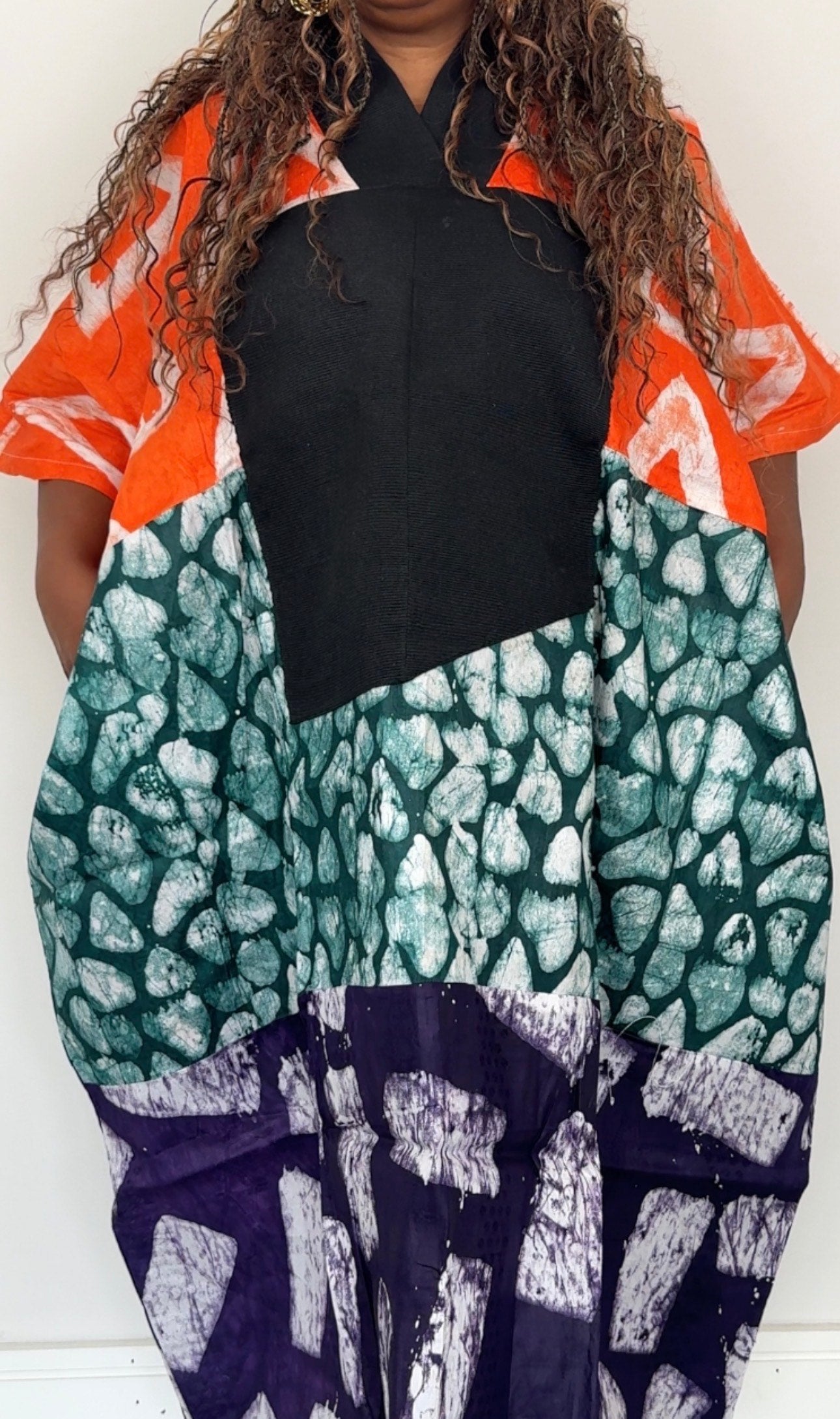 Long Length Multi-Print Ankara Handmade Bubu Dress with Aso Oke Details