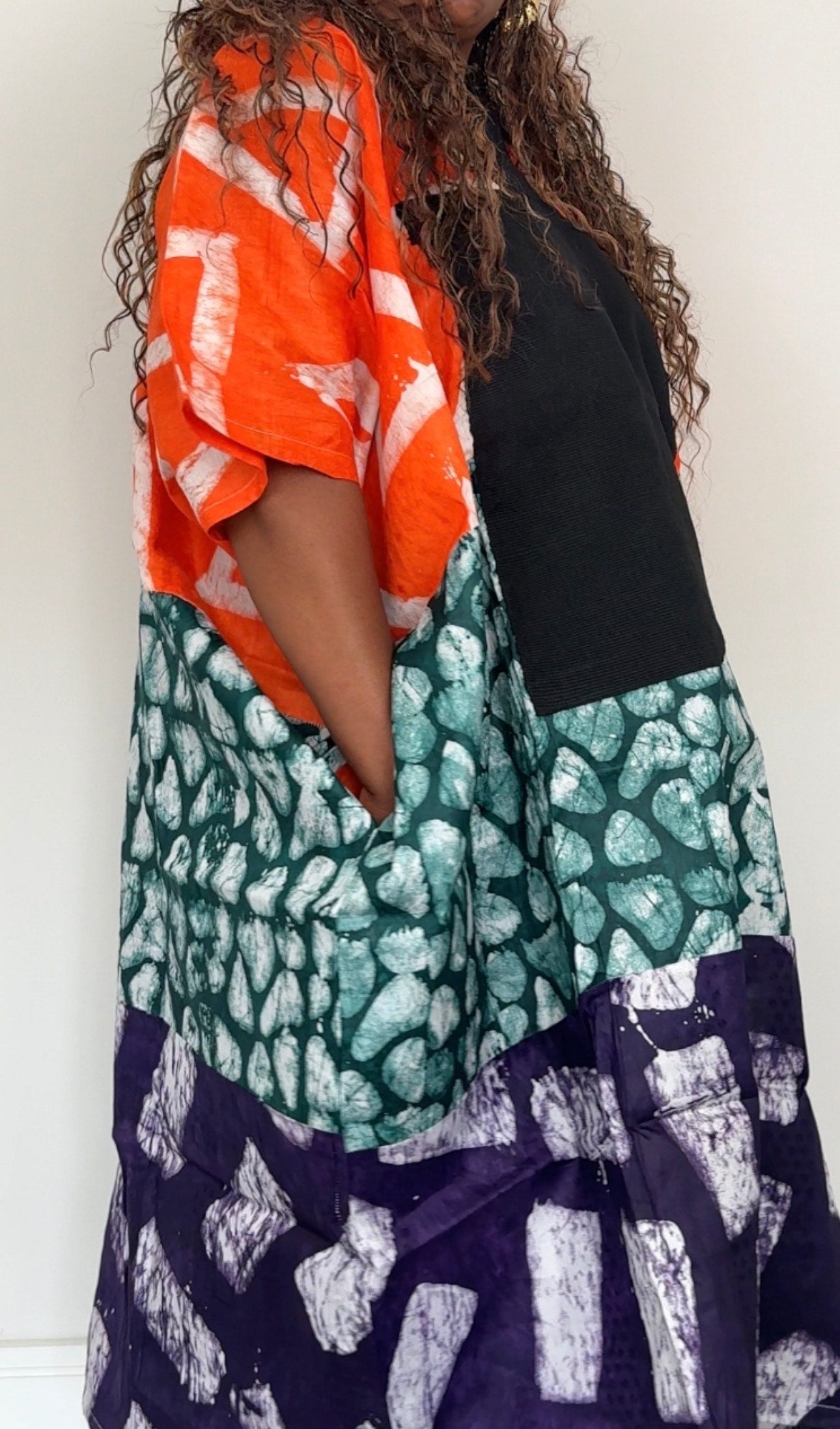 Long Length Multi-Print Ankara Handmade Bubu Dress with Aso Oke Details