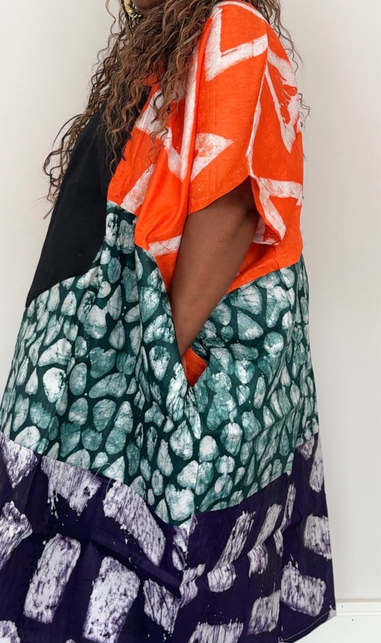 Long Length Multi-Print Ankara Handmade Bubu Dress with Aso Oke Details
