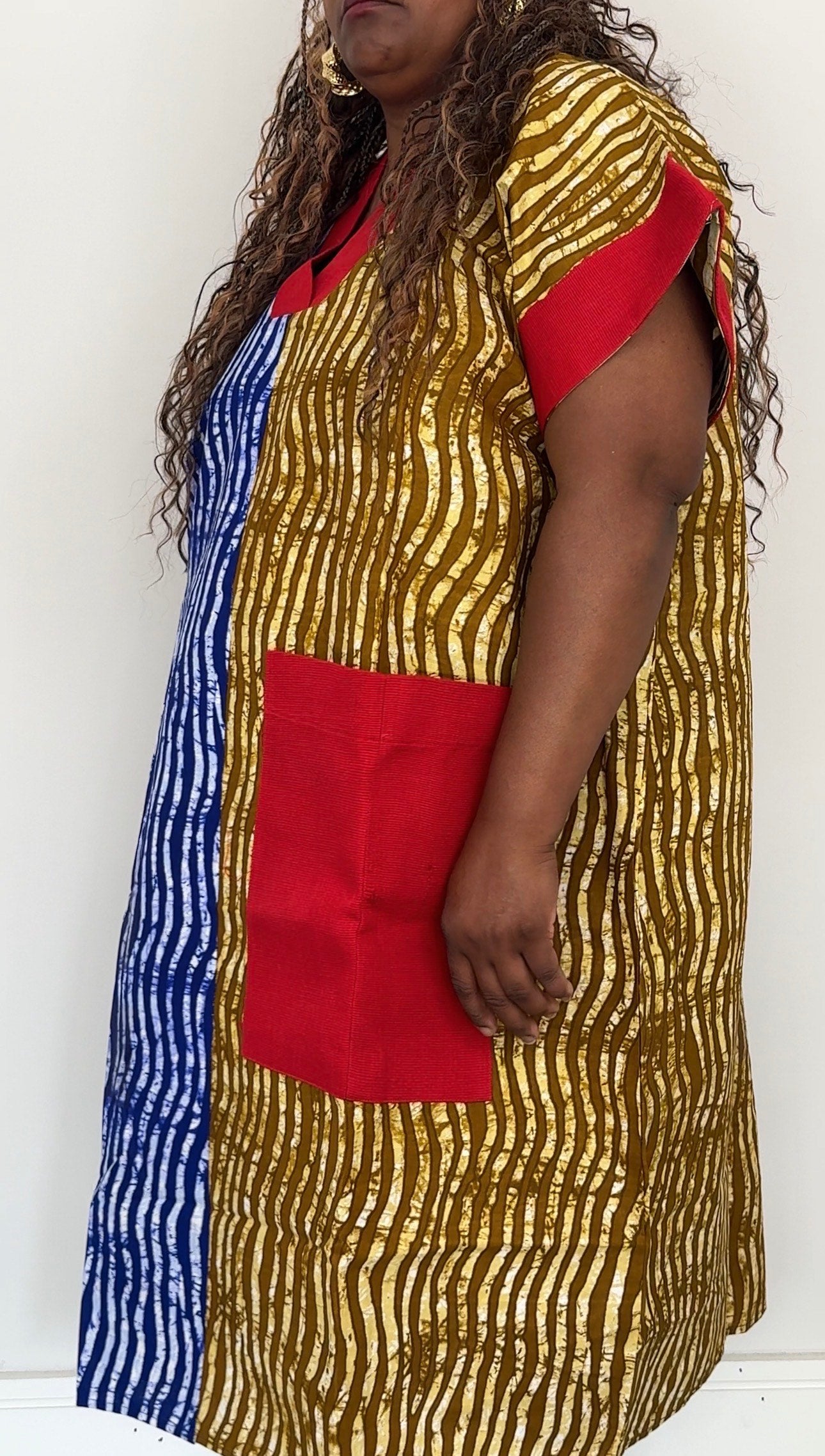 Multi-Print Ankara Handmade Bubu Dress with Aso Oke Details