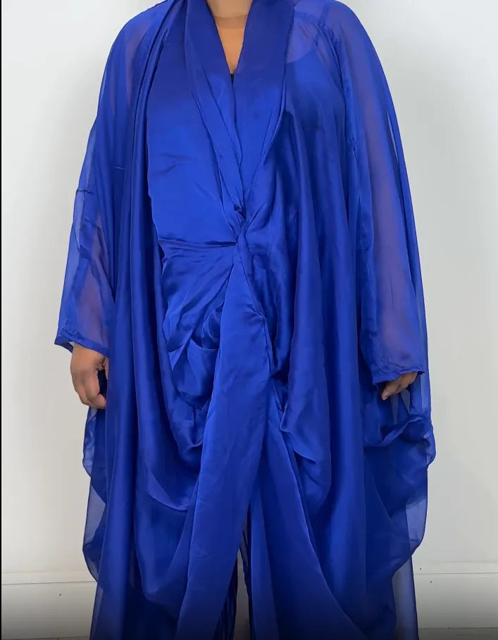 Blue Chiffon Bubu Dress with Matching Trousers