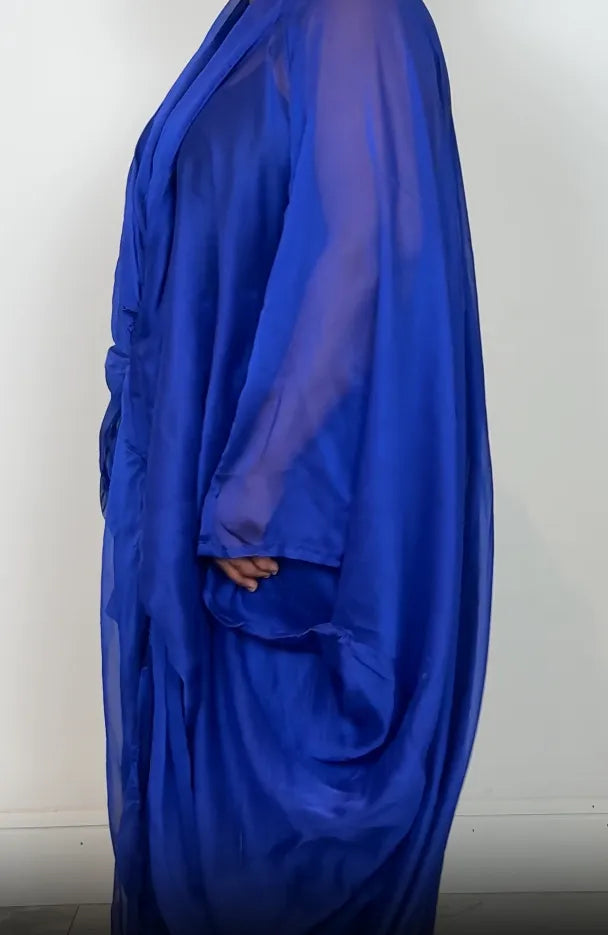 Blue Chiffon Bubu Dress with Matching Trousers