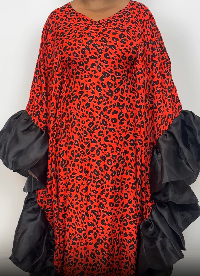 Red Leopard Print Bubu Dress