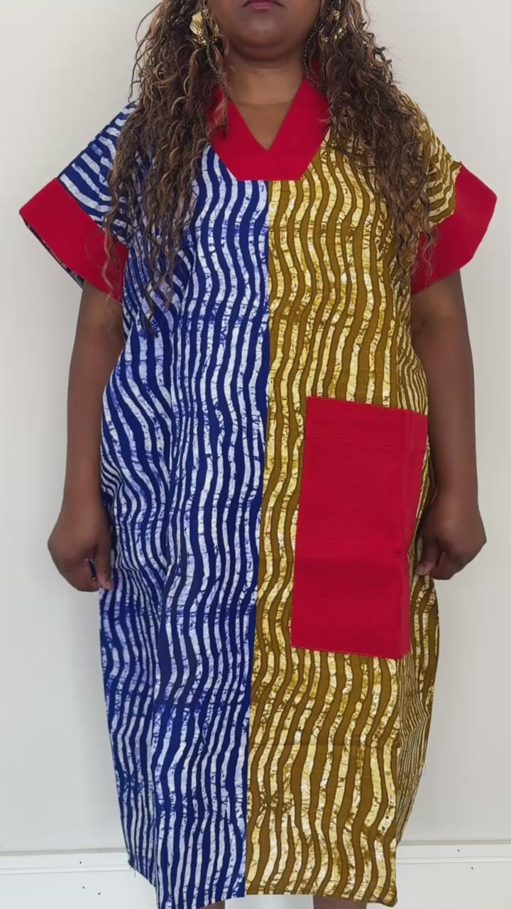Multi-Print Ankara Handmade Bubu Dress with Aso Oke Details