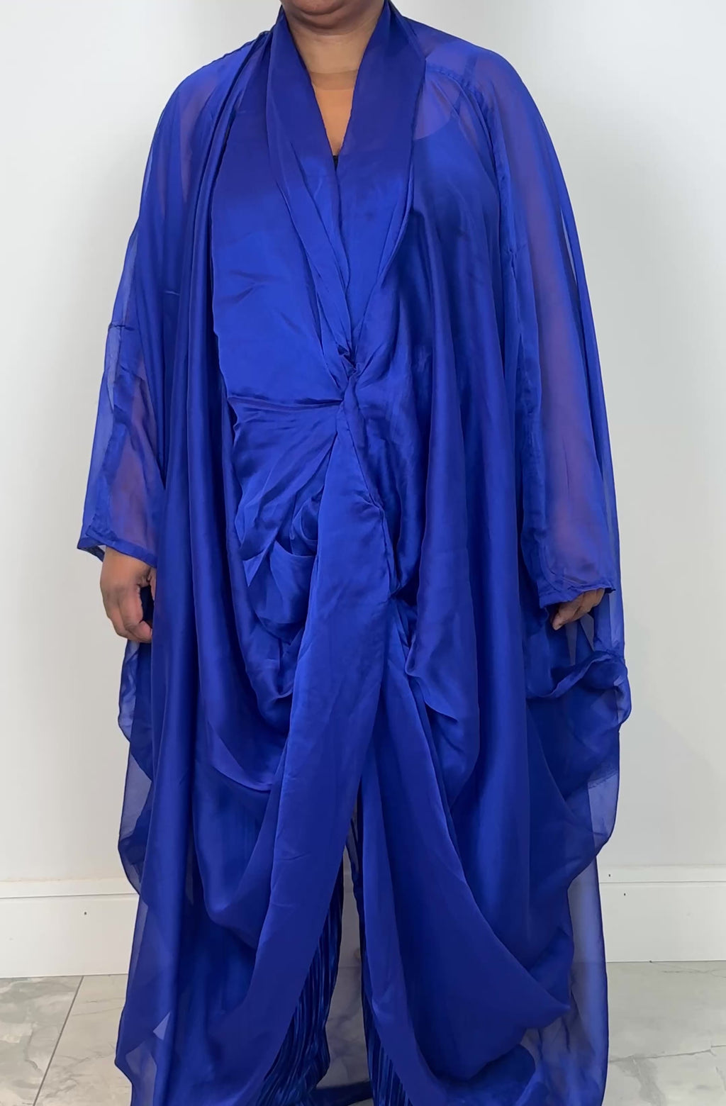 Blue Chiffon Bubu Dress with Matching Trousers