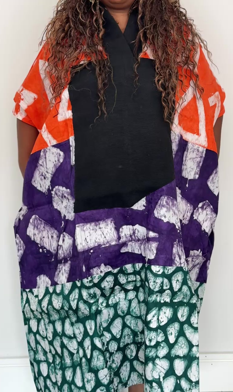 Long Length Multi-Print Ankara Handmade Bubu Dress with Aso Oke Details